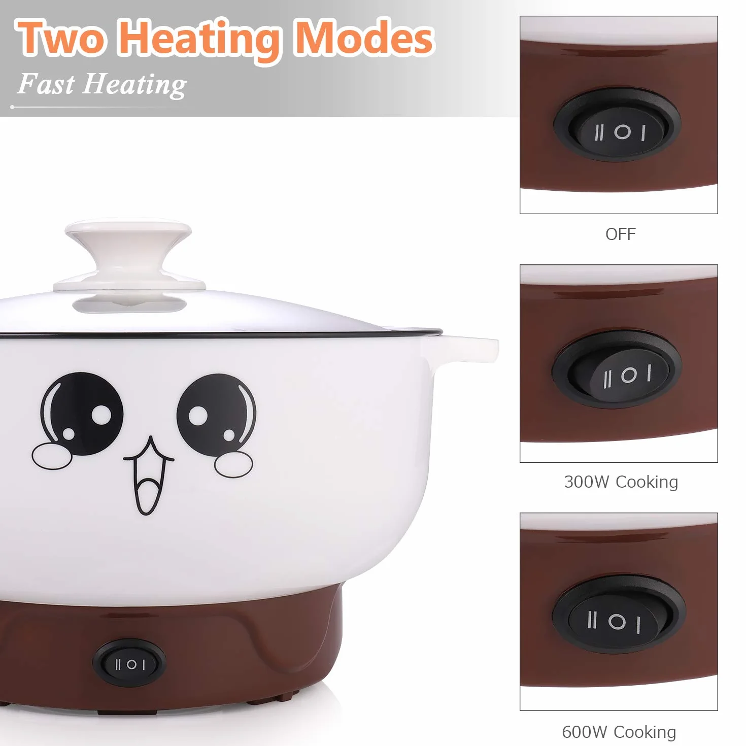 Sartén eléctrica antiadherente para olla caliente, sartén eléctrica de acero inoxidable de 2,3 l, sartén redonda multicocina con tapa para saltear/estofado/vapor, perfecta para pasta/fideos/huevo/sopa