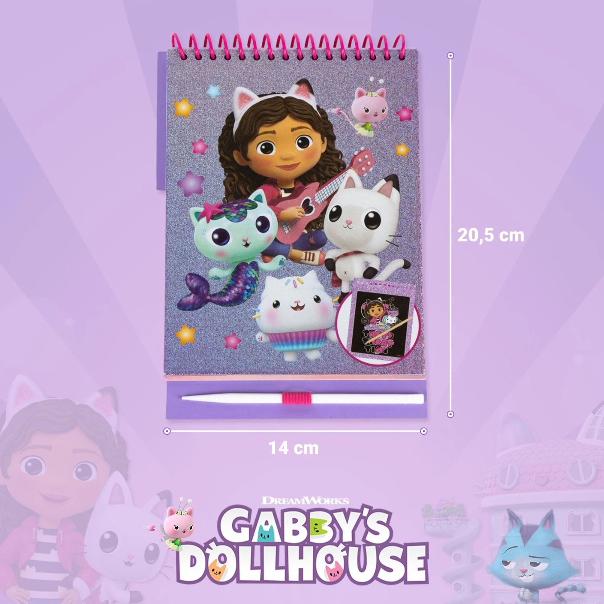 Cuaderno Mágico Gabby's Dollhouse con Bolígrafo y Hojas Reutilizable - Libreta Infantil de Dibujo