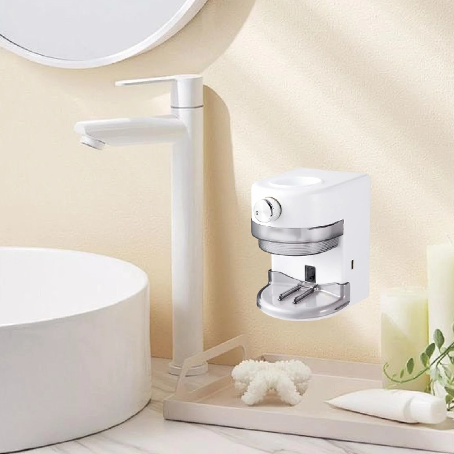 Dispensador de Pasta de Dientes con Soporte Y Reposacepillos, Blanco, Individual