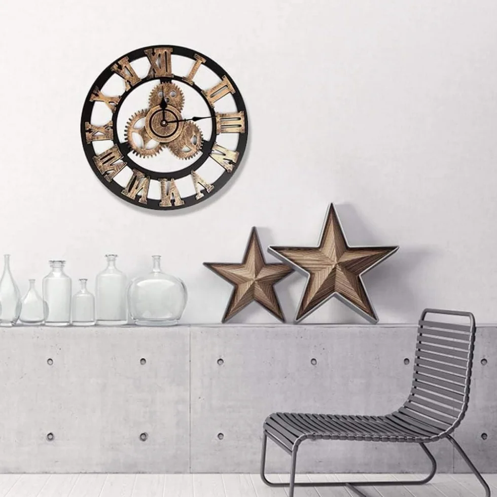 Reloj de pared grande de estilo industrial vintage, reloj de pared con diseño moderno 3D