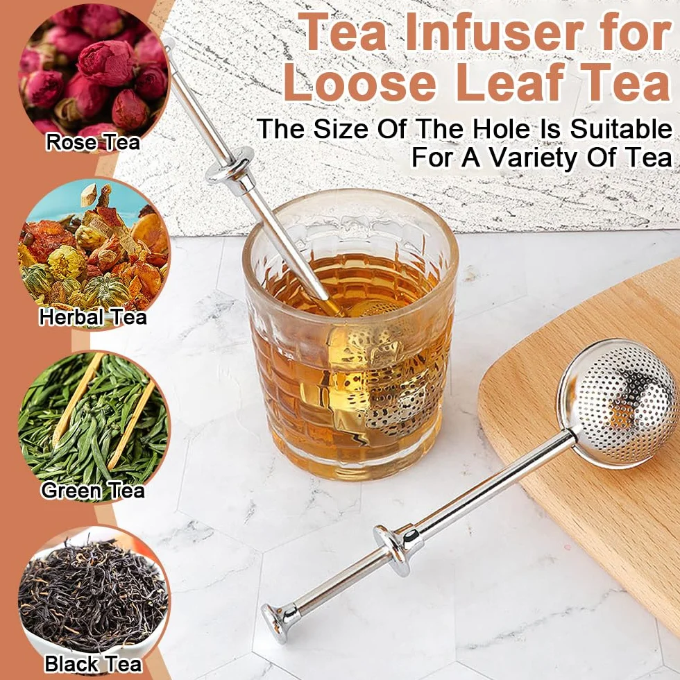 4 infusores de té de acero inoxidable para hojas sueltas, colador de té de malla fina 2025, accesorios de té, varita de polvo para hornear, sacudidor de azúcar (4 piezas)