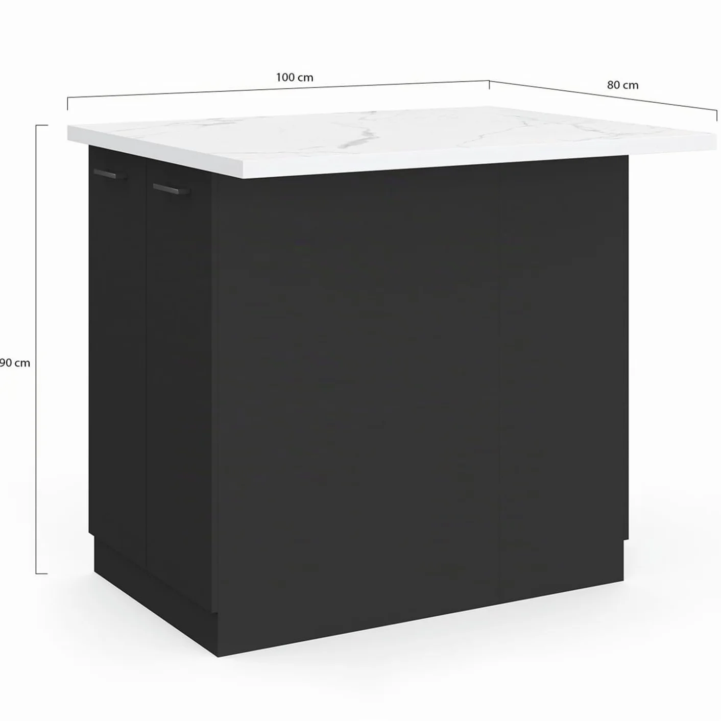 IDMarket - Ilot central IVO 120 cm madera negra con encimera efecto mármol ALASKA