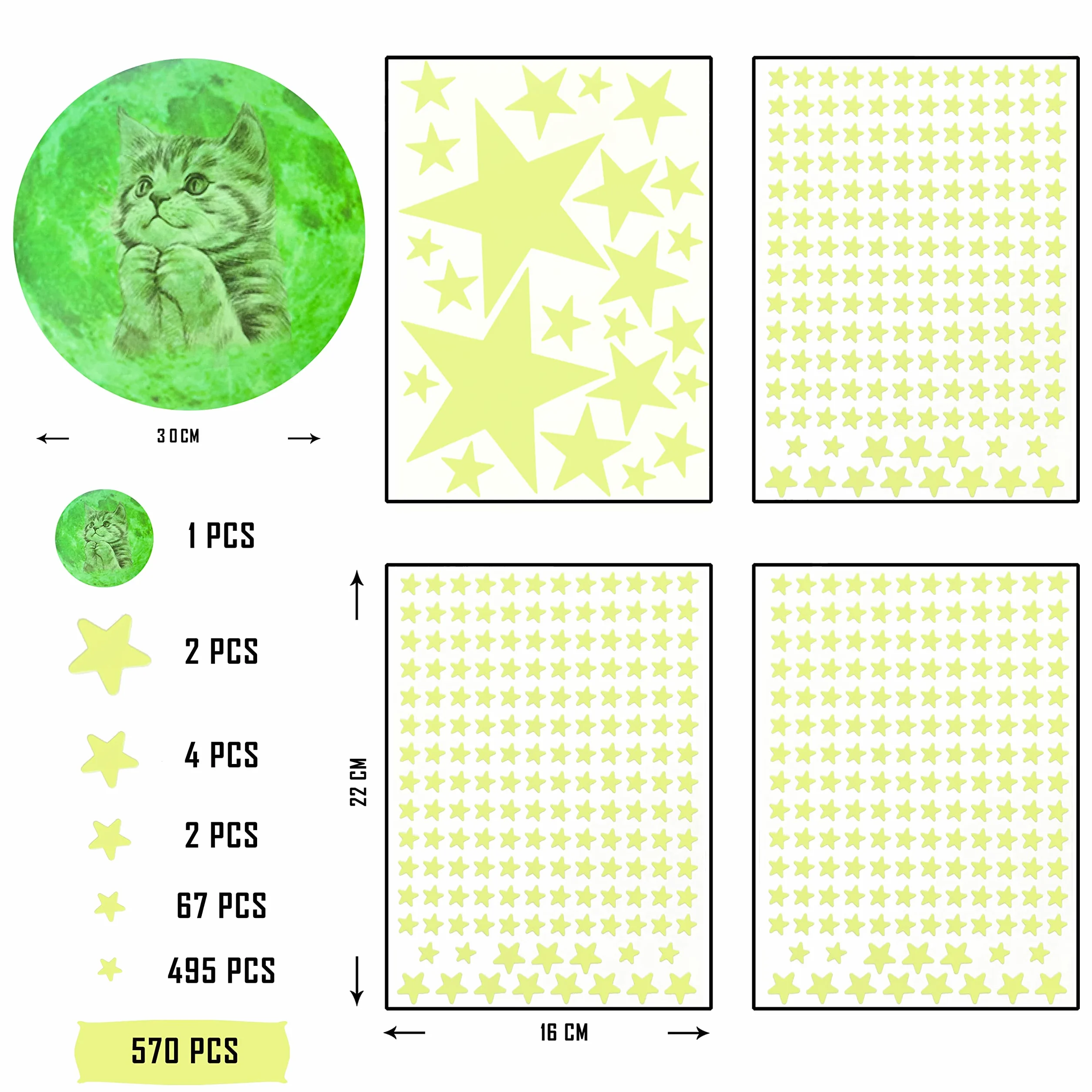 Estrellas Fluorescentes Para Techo 570 Pcs Pegatinas de Pared Luminosas Decoración Dormitorio Infantil