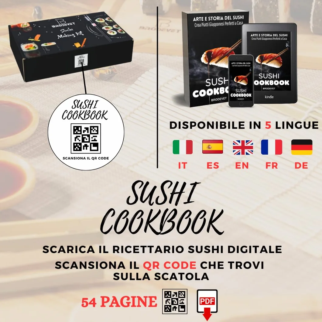 Kit Sushi 2025 – 29 Piezas con Guía Práctica, Recetario, Palillos Japoneses, Esterilla Sushi, Molde Onigiri, Arroz Sushi, Alga Nori para Sushi – Set Profesional DIY para Principiantes