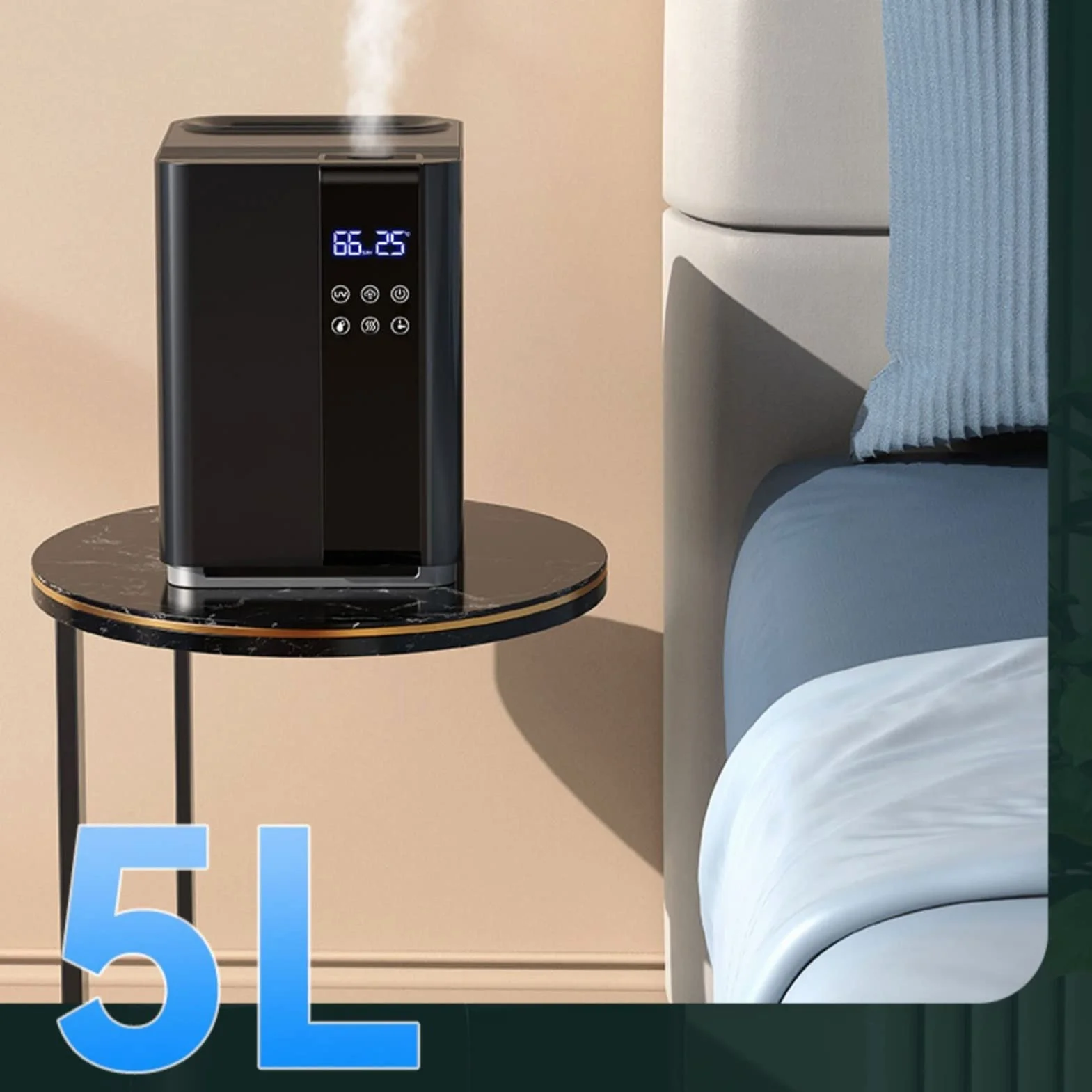 Humidificadores de Aire Humidificadores for la habitación grande del dormitorio, 5L Fresco y cálido Top Top Humidificador de tiempo con 3 velocidades Humidistat, apagado automático, negro Silencioso H