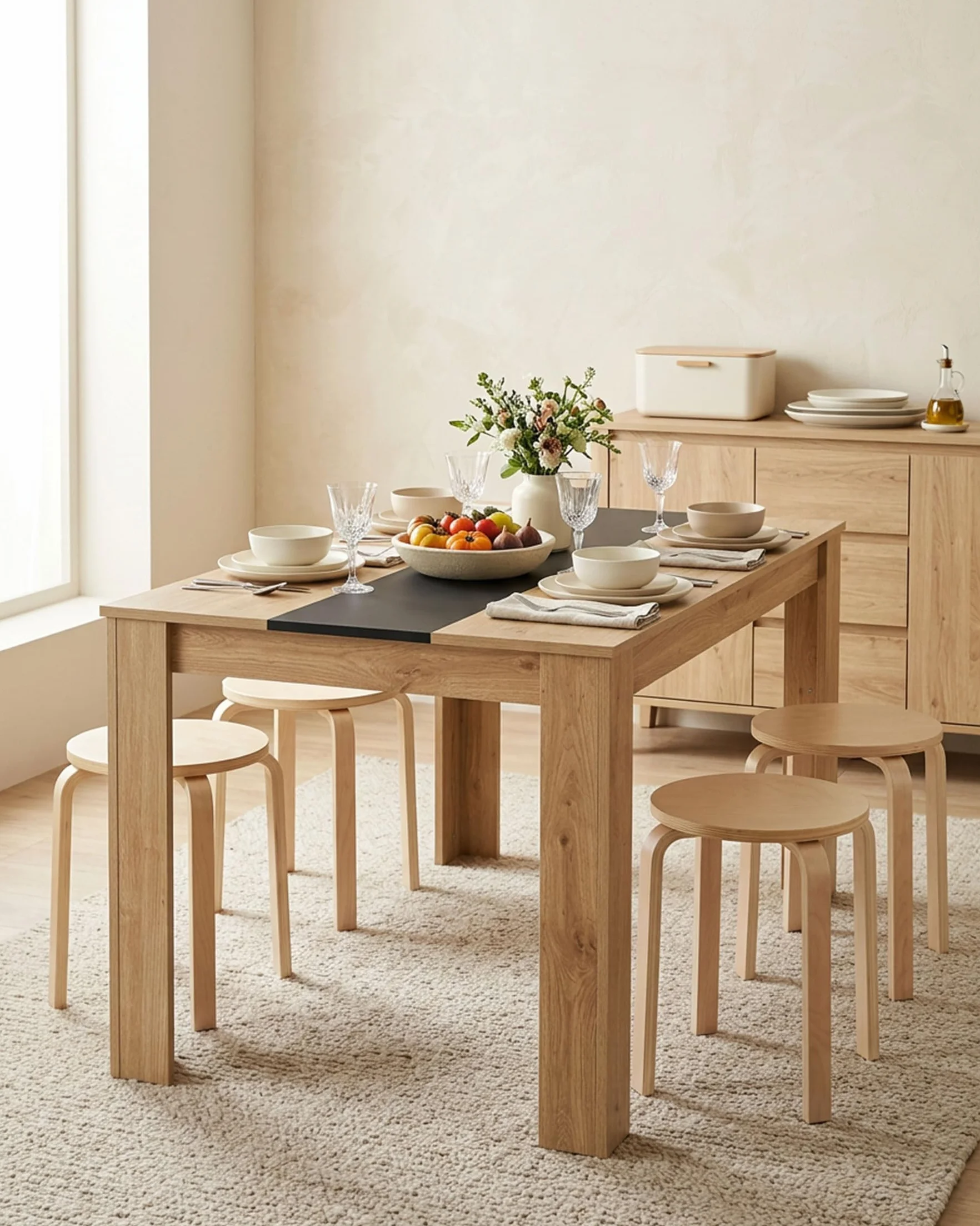 Taburete de Madera Lot de 2 Taburetes Apilables Taburete Bajo Redondo para Cocina Comedor Salón Cafetería Oficina Banqueta de Madera Pequeña Asiento Auxiliar Ahorro Espacio