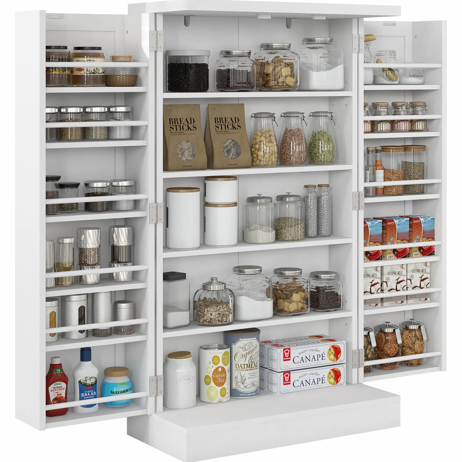 HOMCOM Armario de Cocina, Armario Despensa Cocina, con 2 Puertas, 16 Estantes, Alacena Moderna, con Estantes Ajustables, para Comedor, Salón, 60x30x104 cm, Blanco