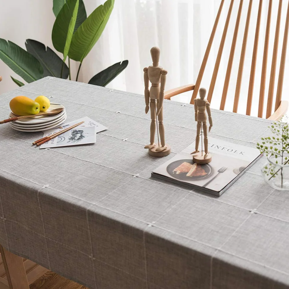 Manteles Mesa Antimanchas Piezas de Colore Lino de Algodón Reutilizable Nórdico Moderno para Cocina Comedor Gris a 135 × 200cm