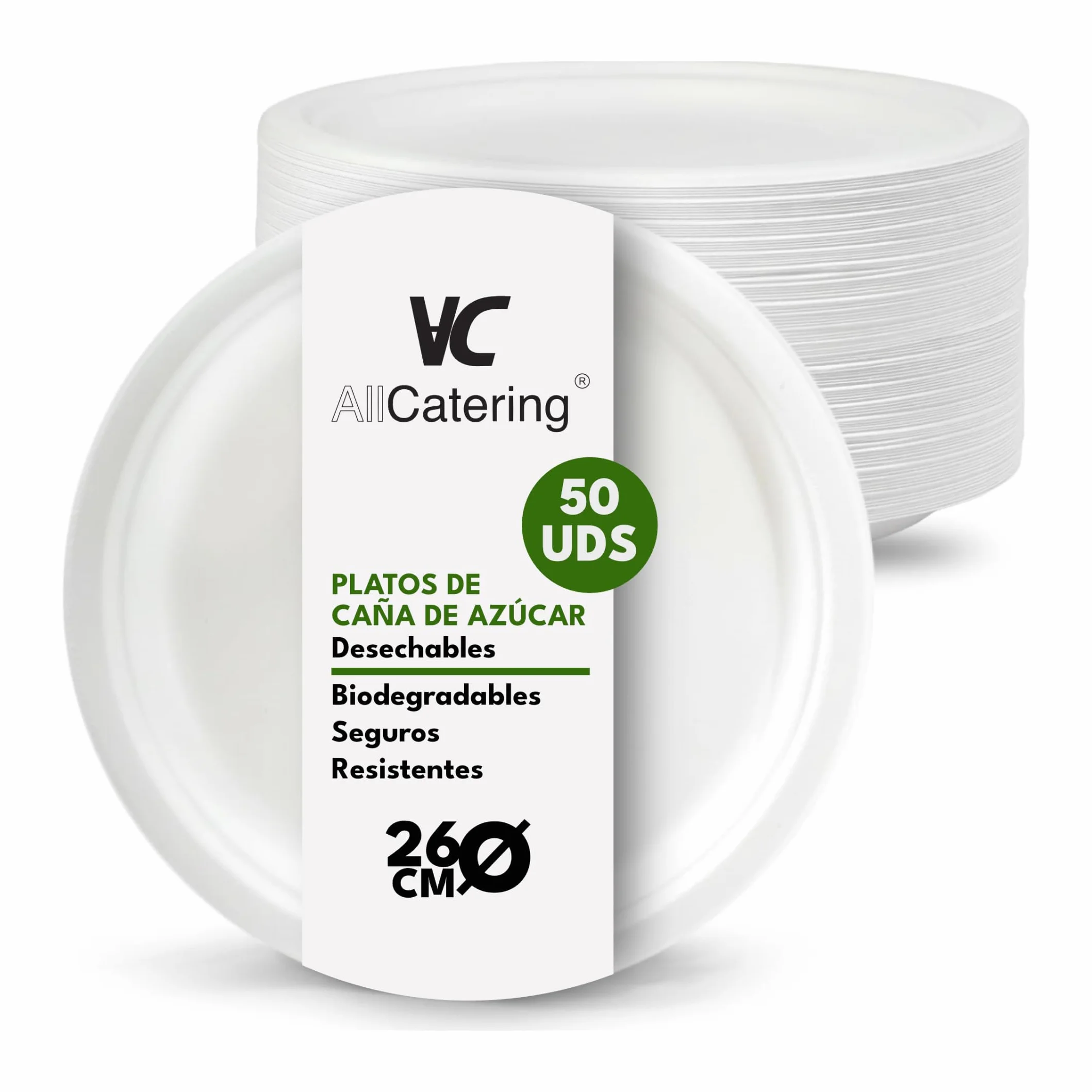 500 Platos Desechables de Caña de azúcar Redondos de 26 cm. Ecológicos, Biodegradables y Resistentes para Picnics, Barbacoas, Fiestas y Cumpleaños. 500 Platos