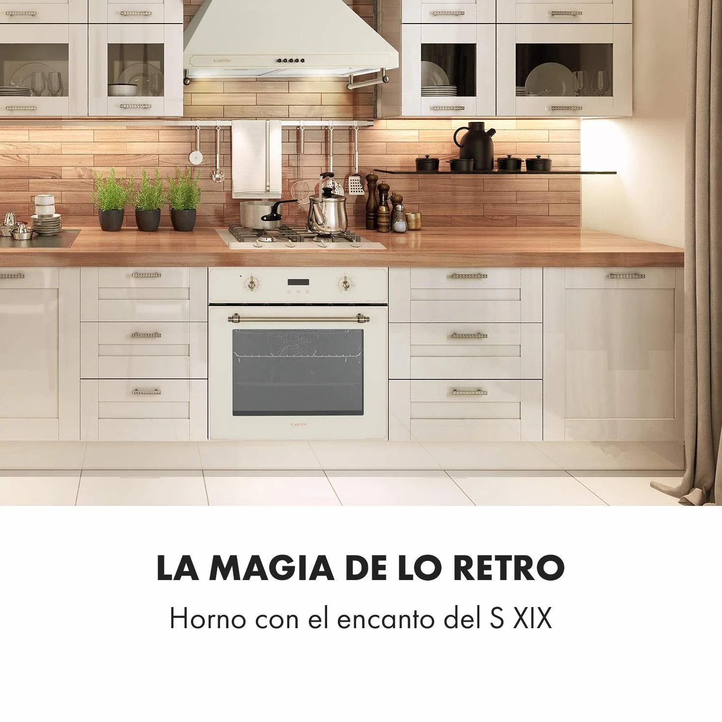 Klarstein Elizabeth - Horno eléctrico encastrable, Potencia 2.200 W, Circulación de aire, Función grill, Temporizador, Voluen 70 L, 5 ranuras, 50-250 °C, Iluminación interior, Pantalla digital, Crema