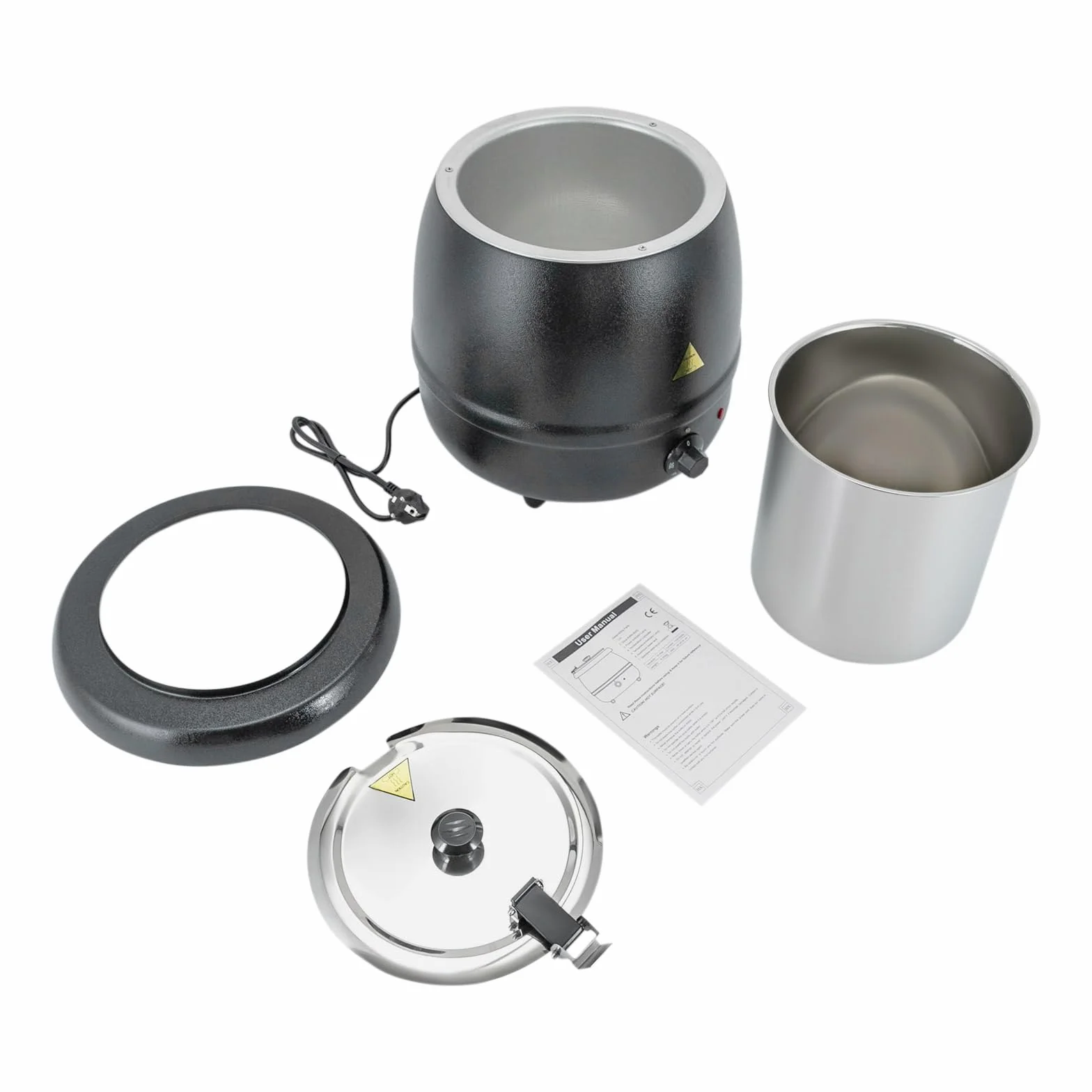 Olla eléctrica para sopa 10L 400W acero inoxidable inserto extraíble tapa abatible regulable 80°C calentador profesional