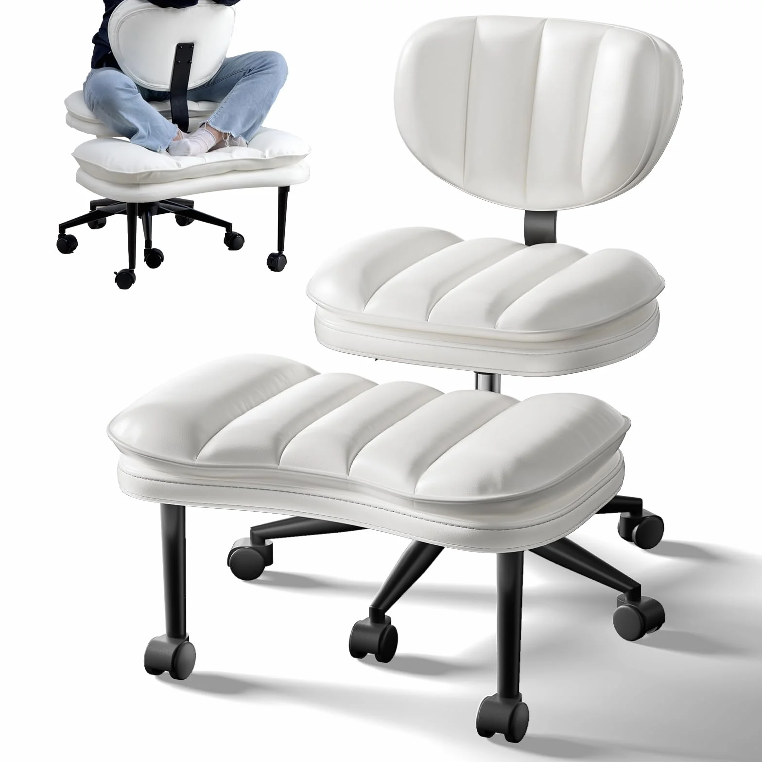 HOMRELEXA Silla de oficina con sacro, giratoria 360°, silla ergonómica para la rodilla, silla de escritorio Criss Cross con altura ajustable, silla de meditación para TDAH con soporte para la espalda