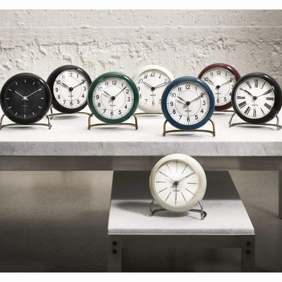 Arne Jacobsen Reloj de Mesa, diámetro de 11 cm, diseño Original, función de repetición, Color Azul