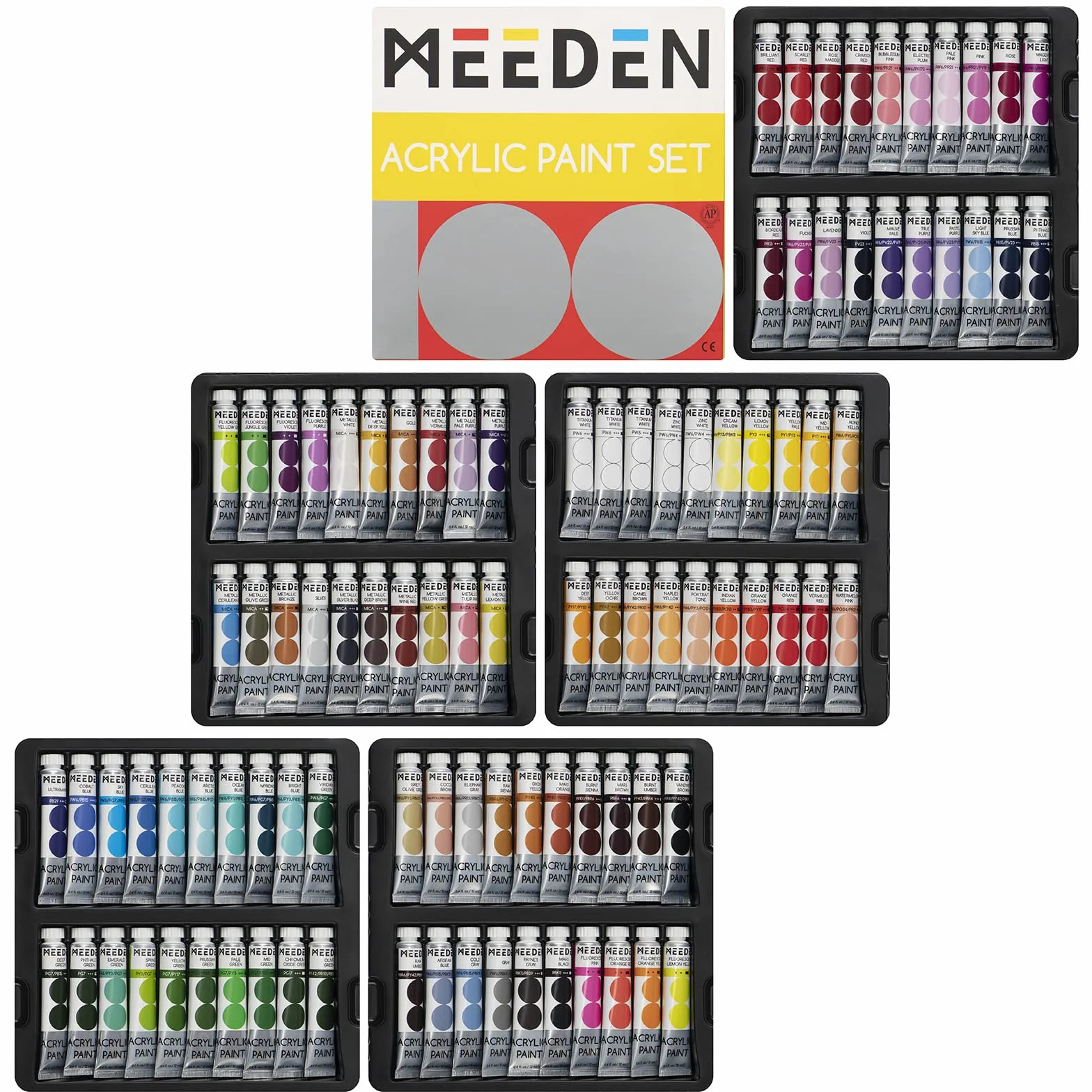 MEEDEN 100 colores conjunto de pintura acríacrí, tubos de 0.41 fl Oz /12ml de pigmentos ricos en cuerpo pesado, paquete de pinturas de arte no tóxico