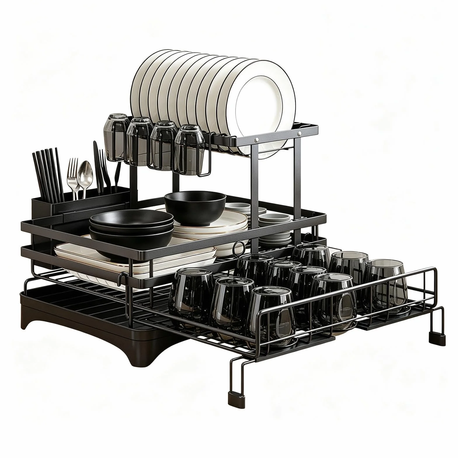 Escurridor Platos Para Encimera Cocina Gran Capacidad Extensible Con | Escurridor De Vajilla Para Fregadero De Cocina Para Taza Tenedor Espátula Cuchara Cubiert