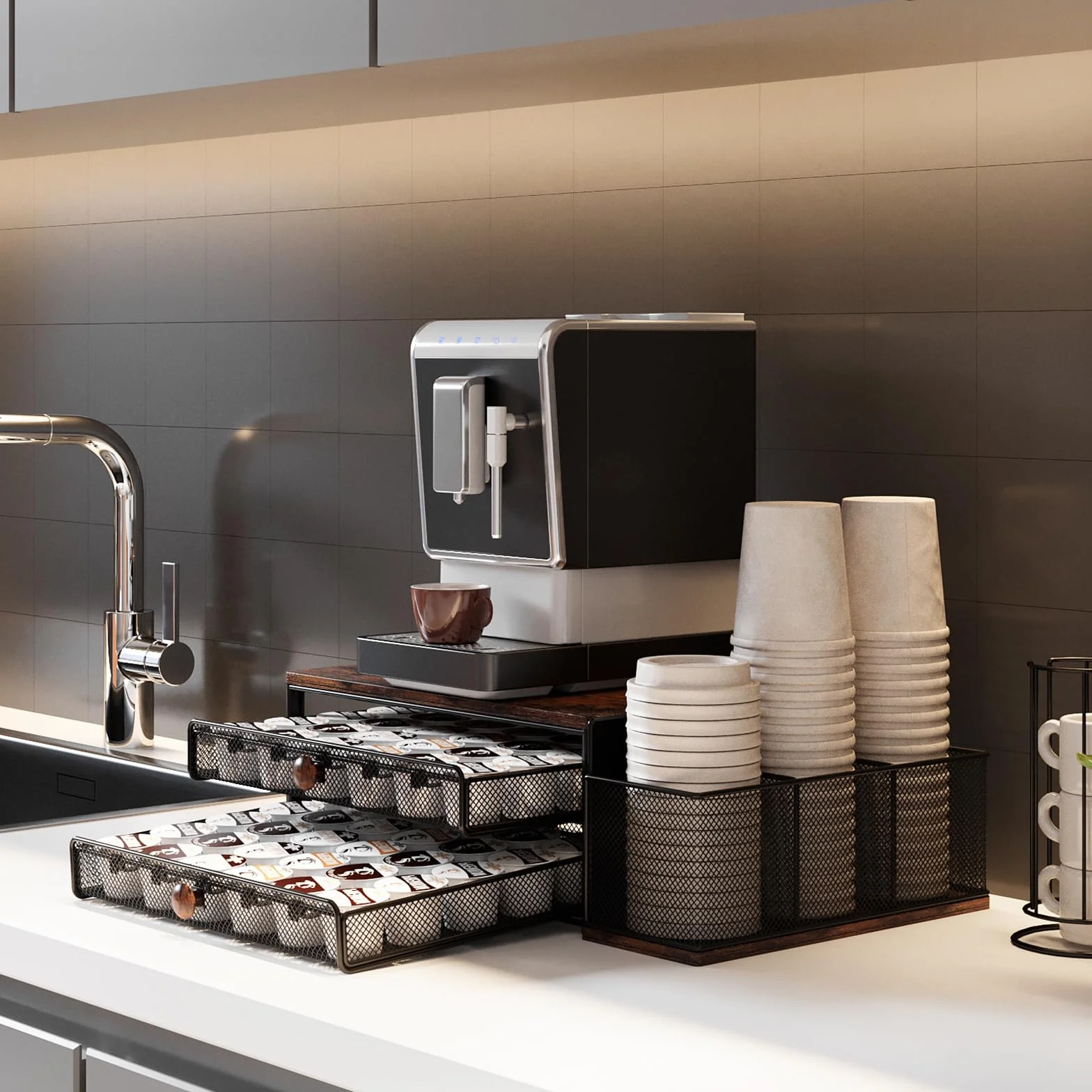 TQVAI Cajón Almacenaje Cápsulas 60 Cápsulas 2 Niveles Organizador Cafetera Dolce Gusto Negro