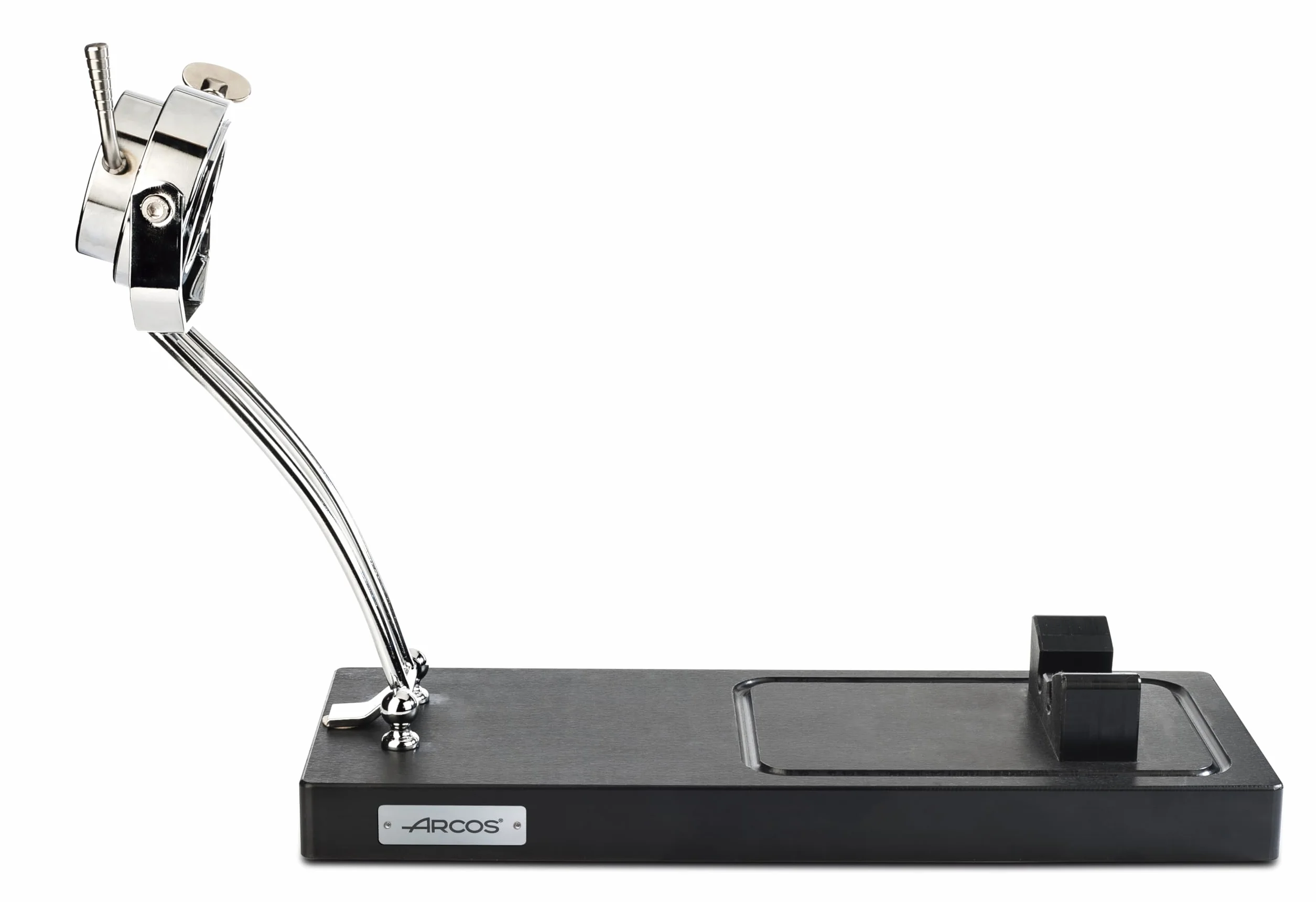 ARCOS Jamonero Giratorio Profesional en Acero Inoxidable. Soporte de Jamón Basculante con Herrajes de Acero. Base de Corte de Jamón para Piezas Grandes. 530 x 386 x 190 Mm. Color Plata y Negro
