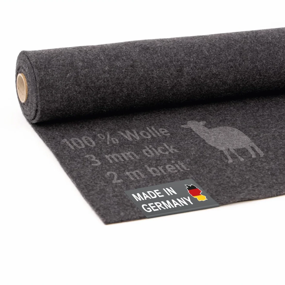 Fieltro de lana para campistas: fieltro punzonado 100% natural, 3 mm de grosor, elástico y transpirable, fabricado en Alemania (antracita, 1 50 cm x 200 cm (0,5 m x 2 m))