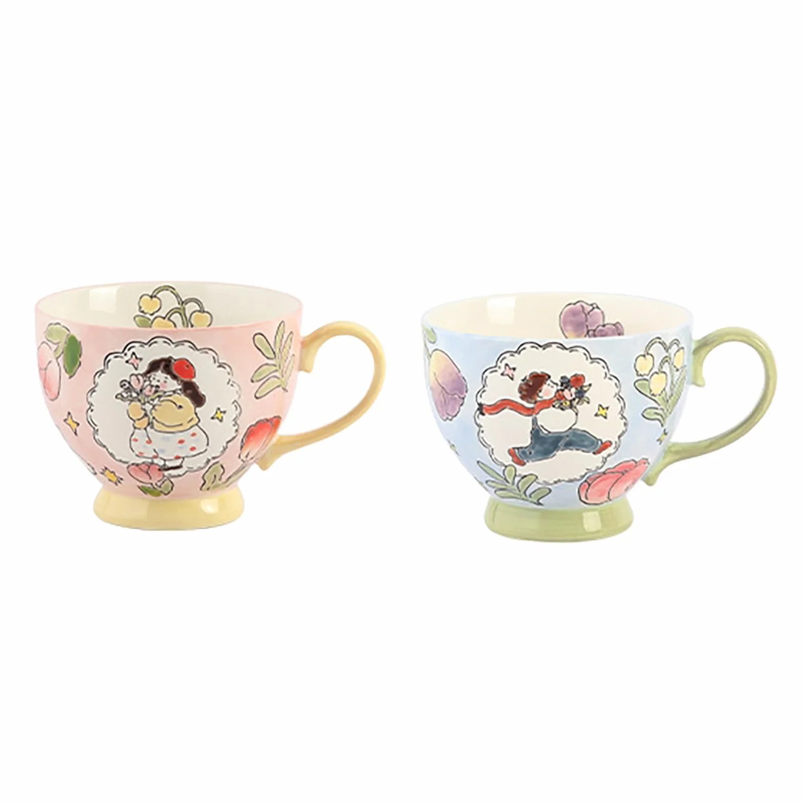 Tazas de desayuno personalizadas creativas pintadas a mano, tazas creativas de cerámica para parejas, juego de tazas de desayuno pintadas a mano