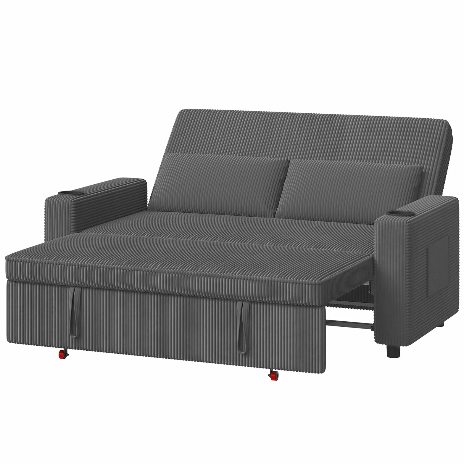 Devoko Sofá Cama Convertible, Loveseat de 2 Plazas con Descansaespaldas Ajustable, Sofá Pequeño Retráctil de Tela de Corduroy Moderna, Color Gris, para Sala de Estar y Dormitorio