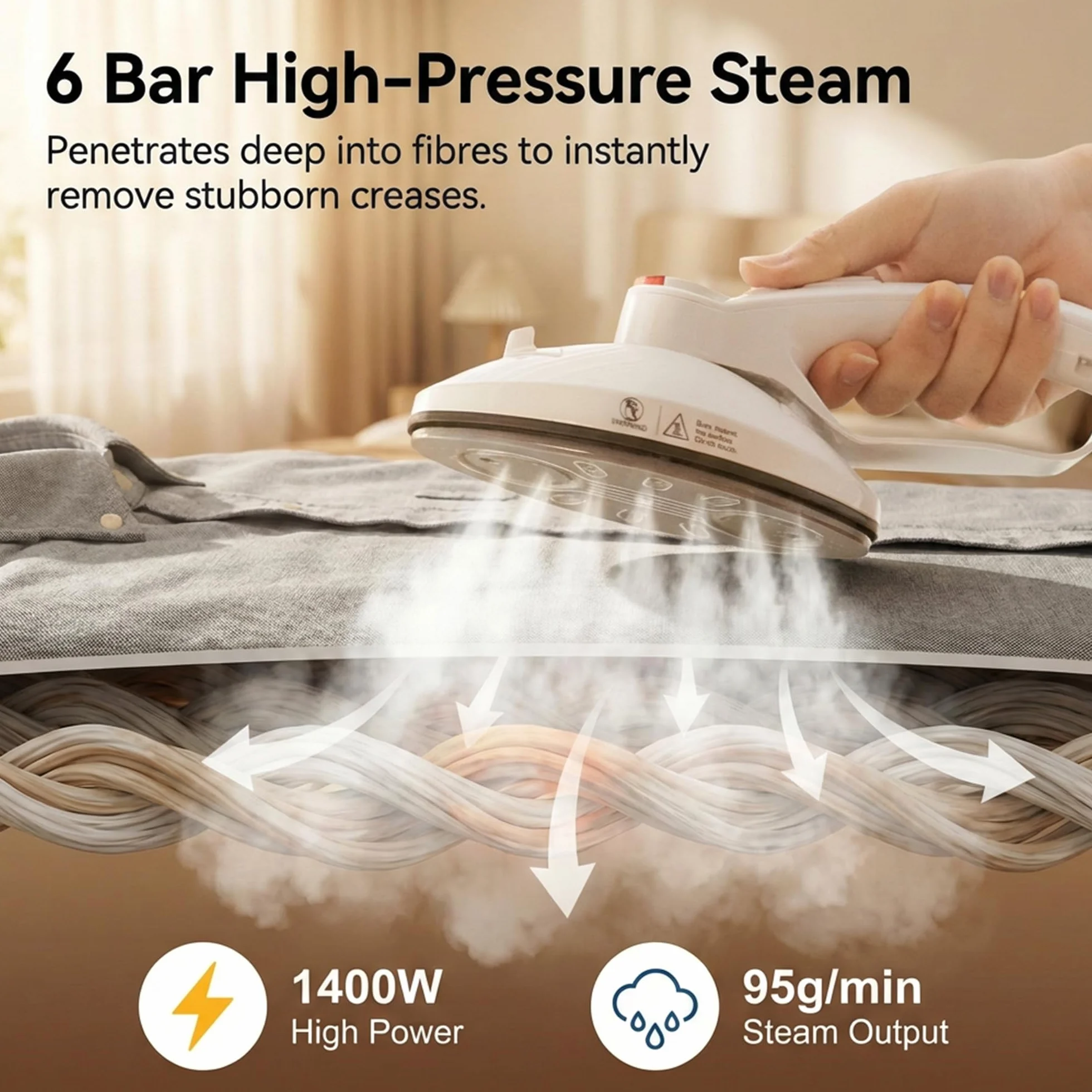 Plancha Vertical Vapor Profesional: Potencia 1400W Presión 6 Bar 12 Niveles de Temperatura Tabla de Planchar Plegable Depósito de Agua 1.6L para Hogar Hotel Familia Negocios