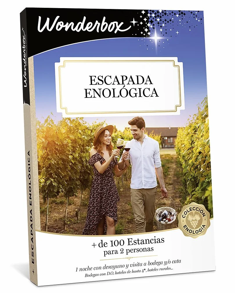 WONDERBOX - Caja Regalo - Escapada Enológica - para 2 Personas | 1 noche con desayuno y visita a bodega y/o cata - Más de 100 estancias - Bodegas con D.O, hoteles de 4*, hoteles rurales