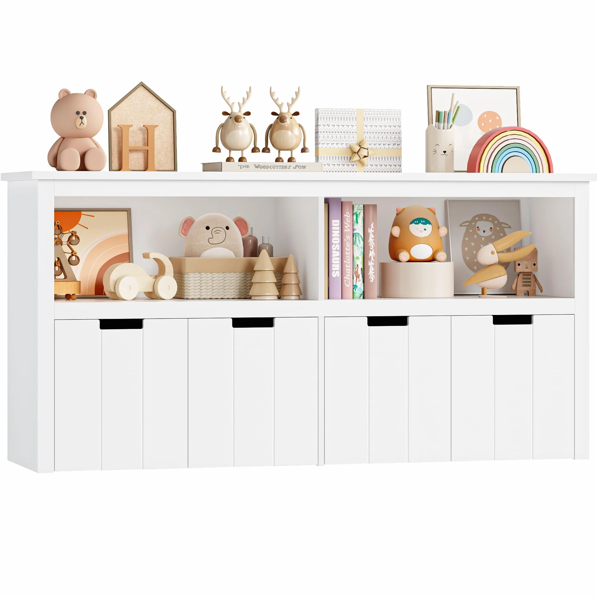 FOREHILL Mueble Almacenaje Juguetes, Mueble Juguetes Organizador, Estanteria Montessori, Estanteria Infantil, Libreria Montessori Infantil, con Ruedas, para Salón, Blanco, 120x33x61,5cm