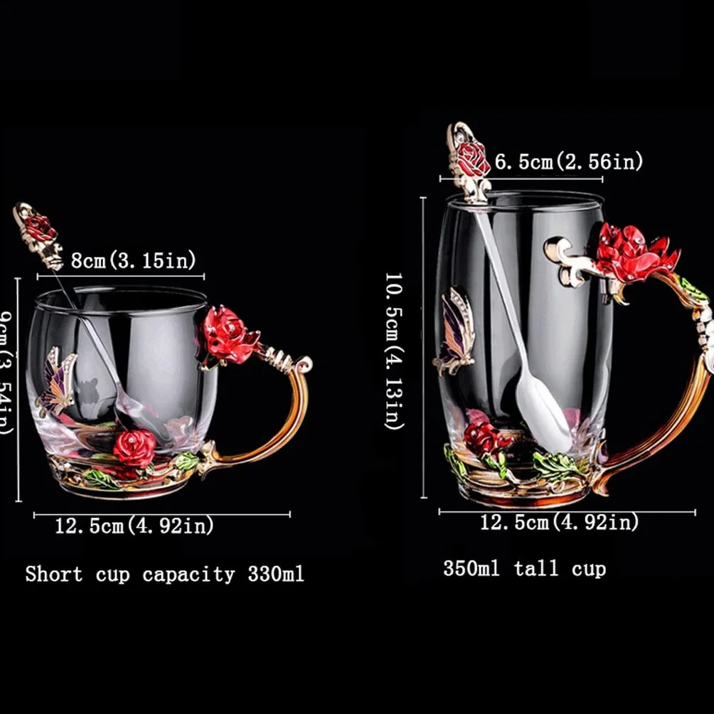 Vasos, vaso de vidrio esmaltado con aislamiento de 355 ml - Ideal for desayuno, bebidas frías, agua y uso diario.(Short Cup a)