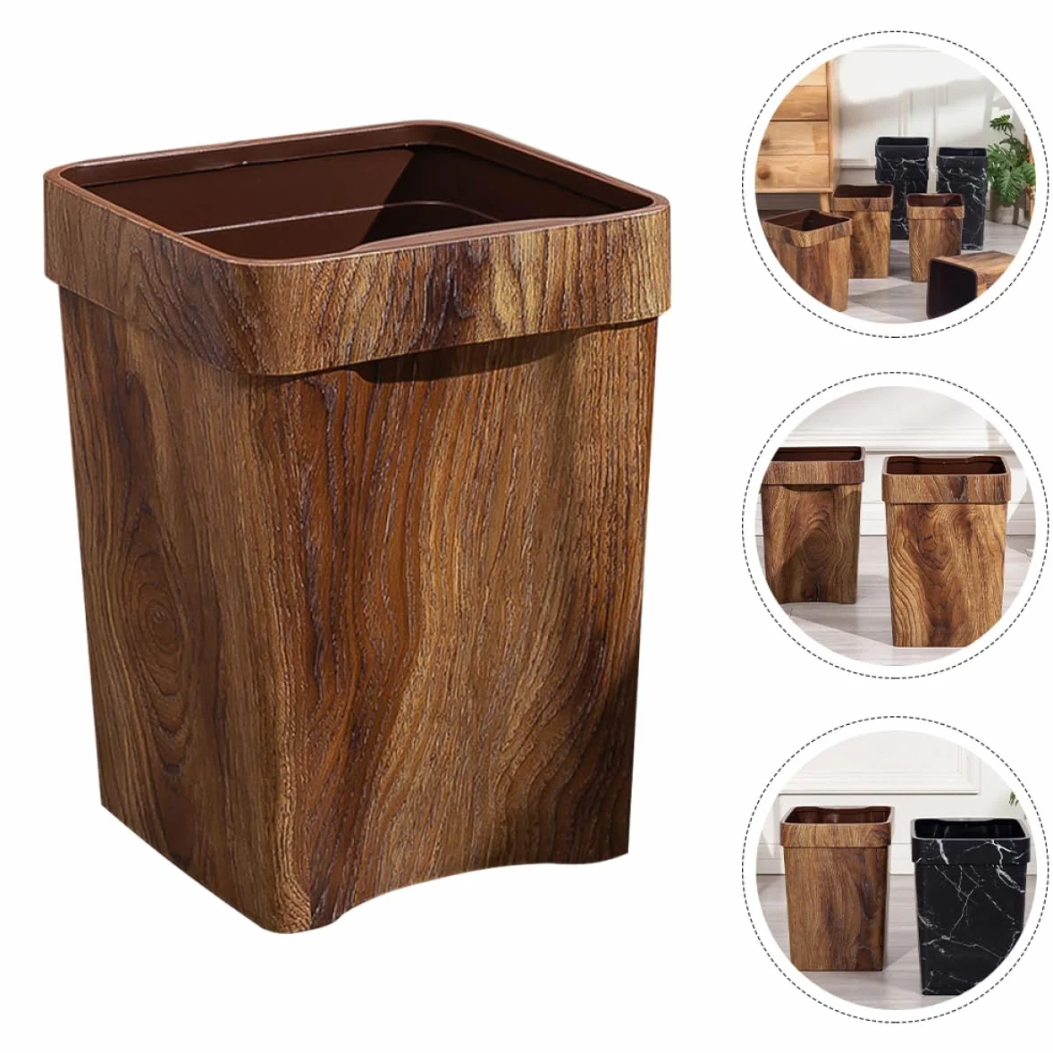 PRETYZOOM Cubo de Basura de Imitación de Madera, 11l, Plástico, Abertura Amplia y Fácil Limpieza, para Baño y Estudio, Color Café