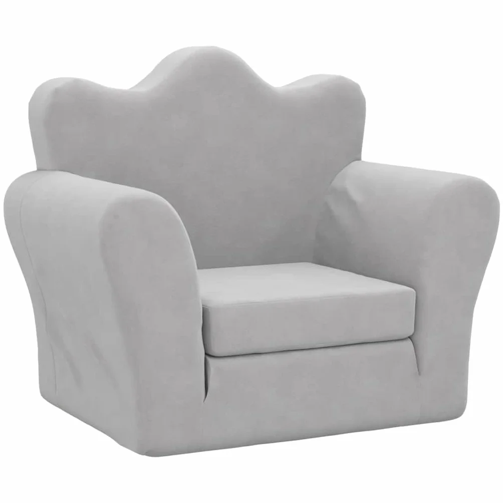 vidaXL Sofá Cama Infantil, Sillón con Reposabrazos, Mini Sofá para Niños, Sofá Cama para Dormitorio Sala de Juegos, Felpa Suave Gris Claro