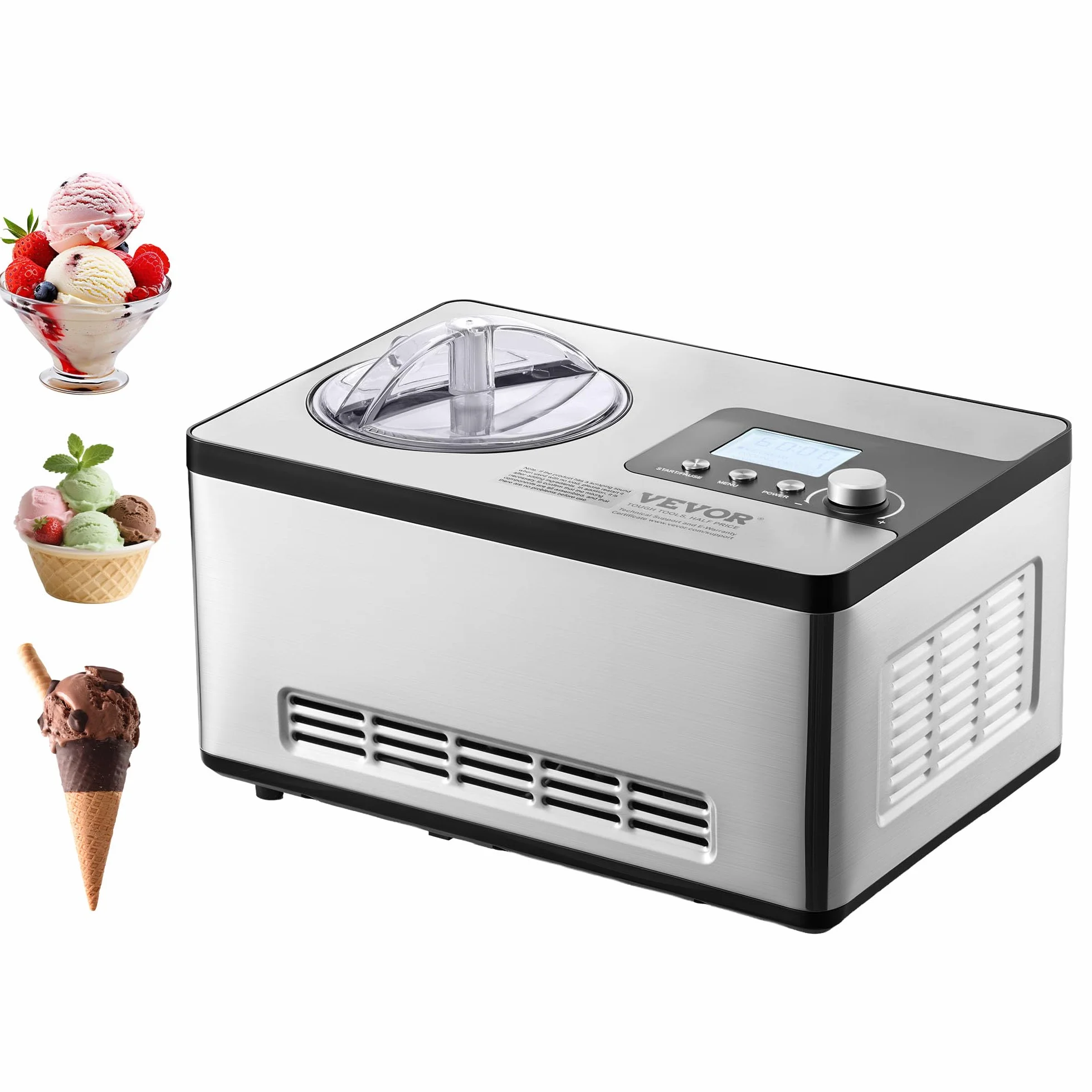 VEVOR Máquina Automática para Hacer Helados 2 L Heladera Profesional 180 W Máquina para Hacer Helados Eléctrica Pantalla LCD Preparación Rápida sin precongelación para Hacer Sorbetes de Yogur Helado