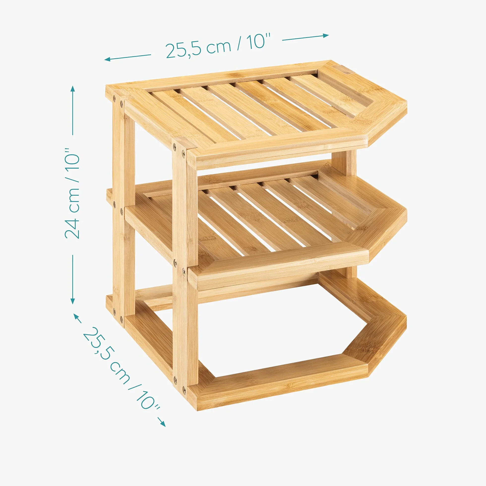 Navaris Estante esquinero de bambú - Estantería para Esquina de 25.5 x 25.5 x 24 CM - Mueble rinconero con 3 Niveles para baño Cocina Dormitorio