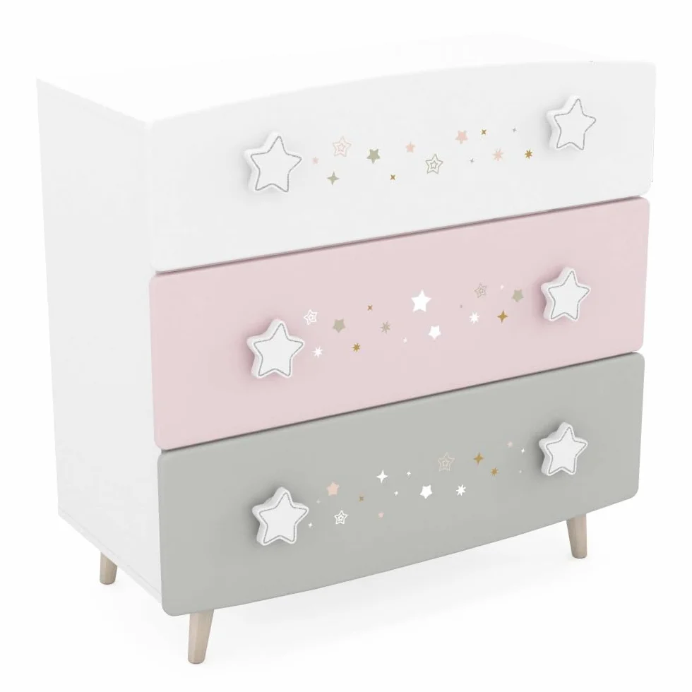 Befara CÓMODA Infantil Cosmos, Blanco Mate/Gris/Rosa, 87 x 41 x 86,5 cm, Comoda Infantil Rosa Gris