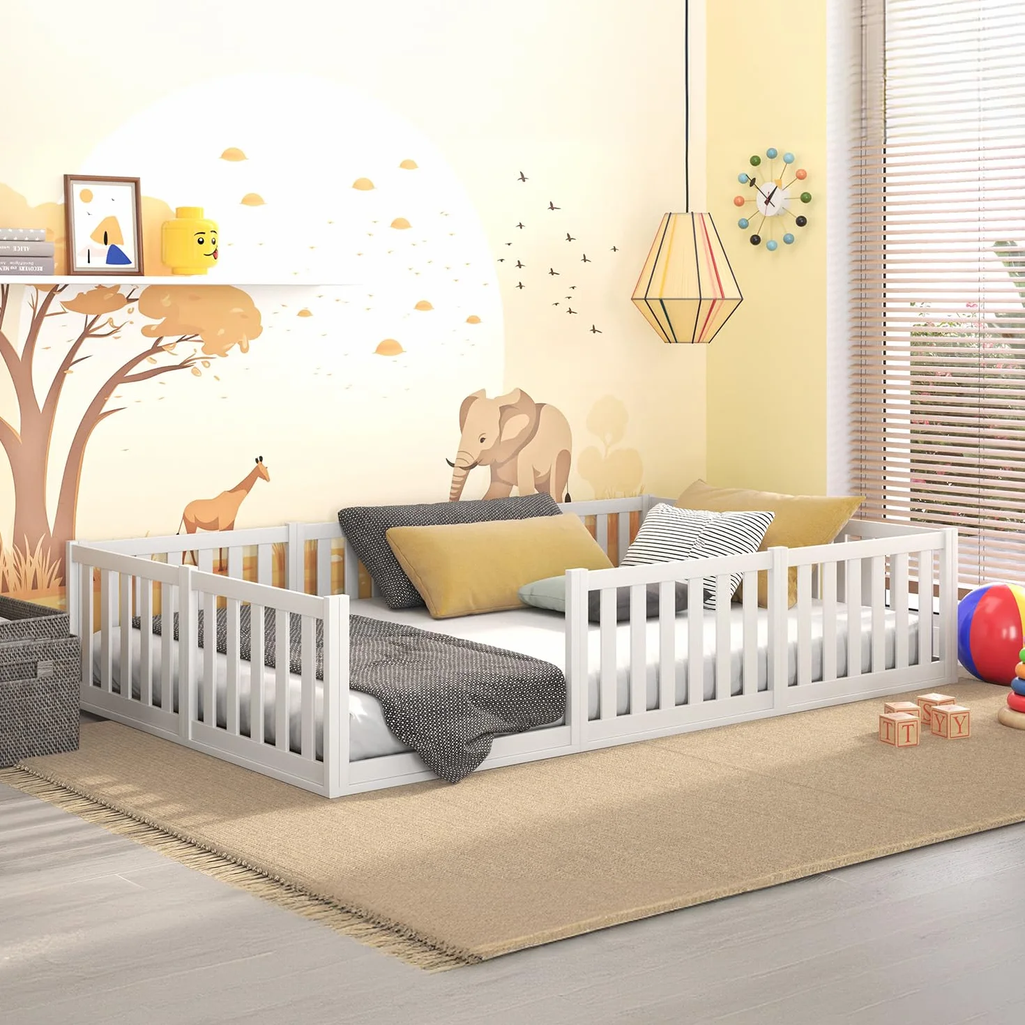 CADANI Cama Montessori TESO 120x200 – 200 kg Capacidad, Entrada Variable, somier Enrollable, Cama-Infantil Blanca