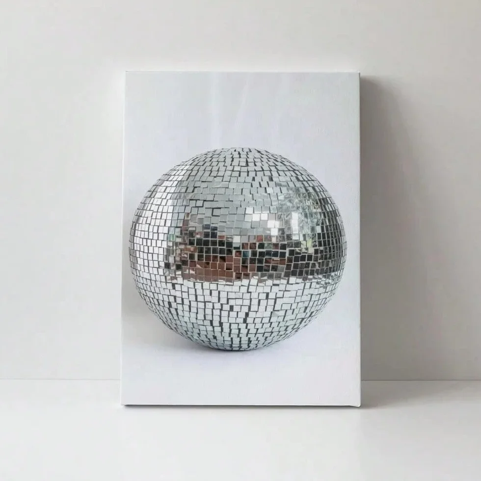 AIHNBF Bola de discoteca lienzo moderno bola de espejo arte de pared brillante retro pop art decoración para sala de estar dormitorio fiesta sótano 80 x 120 cm