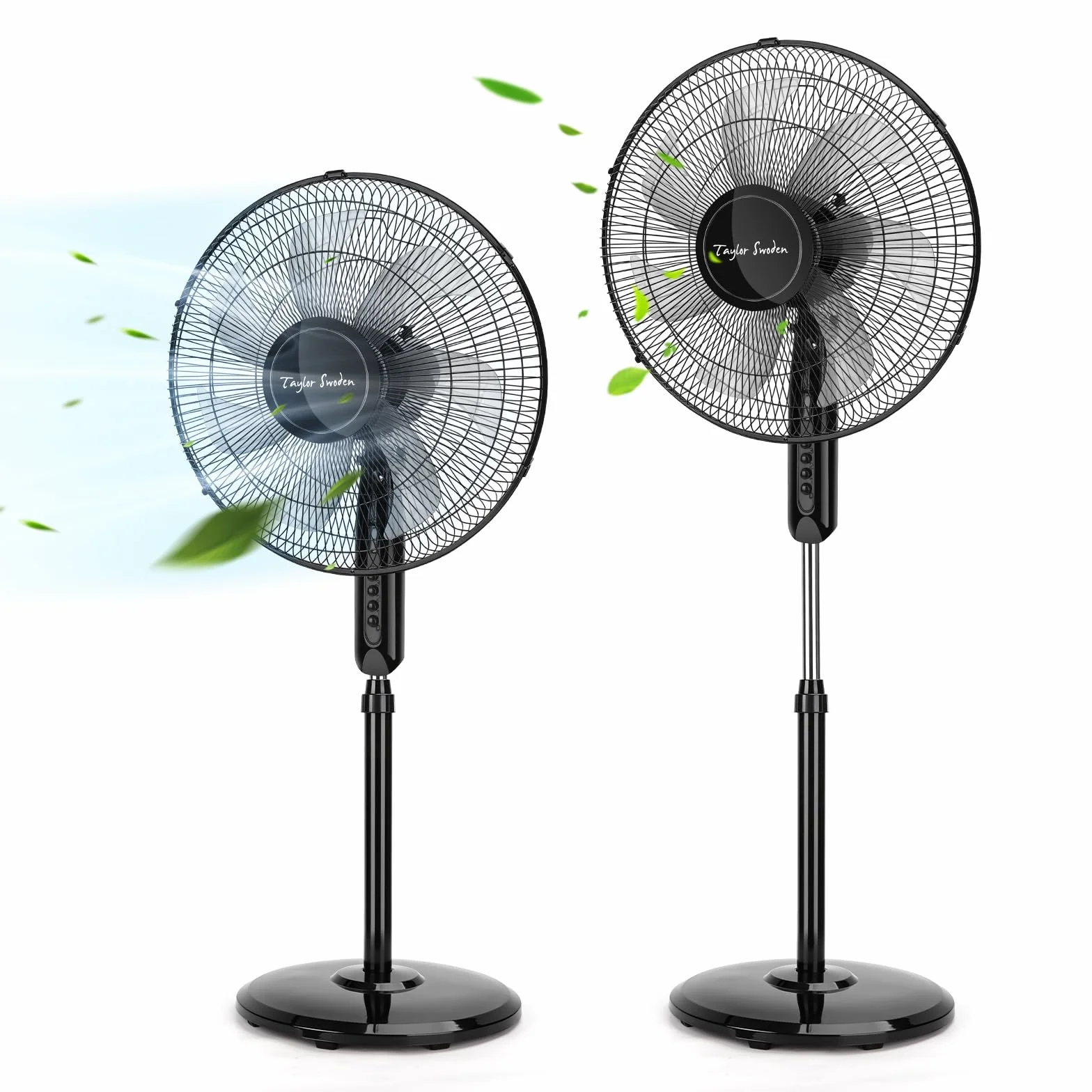 Taylor Swoden 7 Aspas Ventilador de pie Potente, 3 Velocidades, 50W Ventiladores, Altura Regulable, Oscilante, Rejilla de Seguridad, Base Estable, Negro, 43x40x120cm, *2