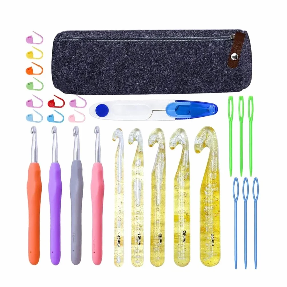 8KLANMMQ FSYSM Juego de agujas de ganchillo Kit de tejer Agujas de punto Estuche de artesanía de lana Juego de ganchillo Bordado Tejer Herramientas de costura DIY (Color: A Tamaño: Como se muestra)
