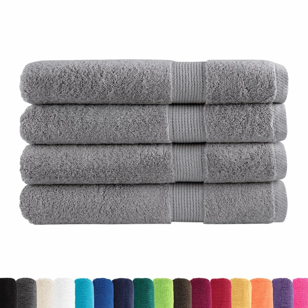Hothingwell - Toallas de baño (100 x 200 cm, 4 piezas), color gris | Certificado Oeko-Tex, anillo de niña, lavable a máquina, hebilla de suspensión, uso doméstico y comercial