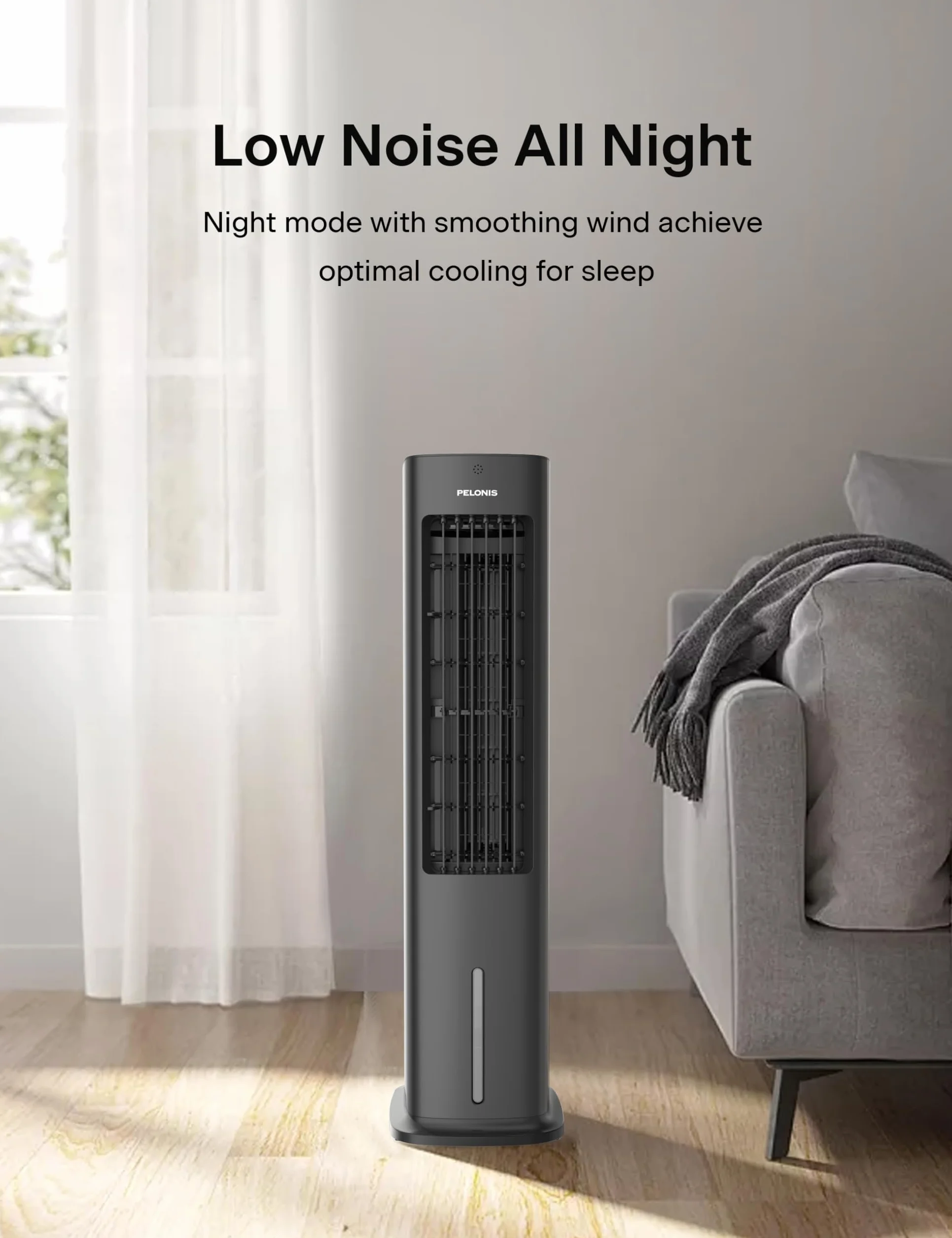 Pelonis Enfriador evaporativo 5 L portátil 3 en 1 ventilador humidificador oscilación automática temporizador 7H