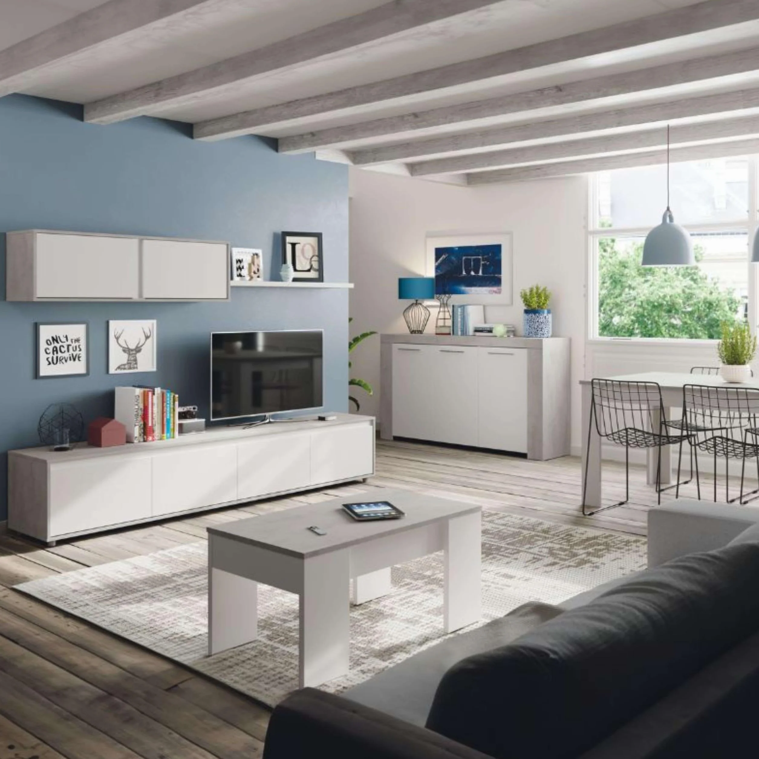 Miroytengo Pack Muebles Salón Comedor Plutón III (Mueble Modular+Mesa Centro+Mesa Comedor+aparador)