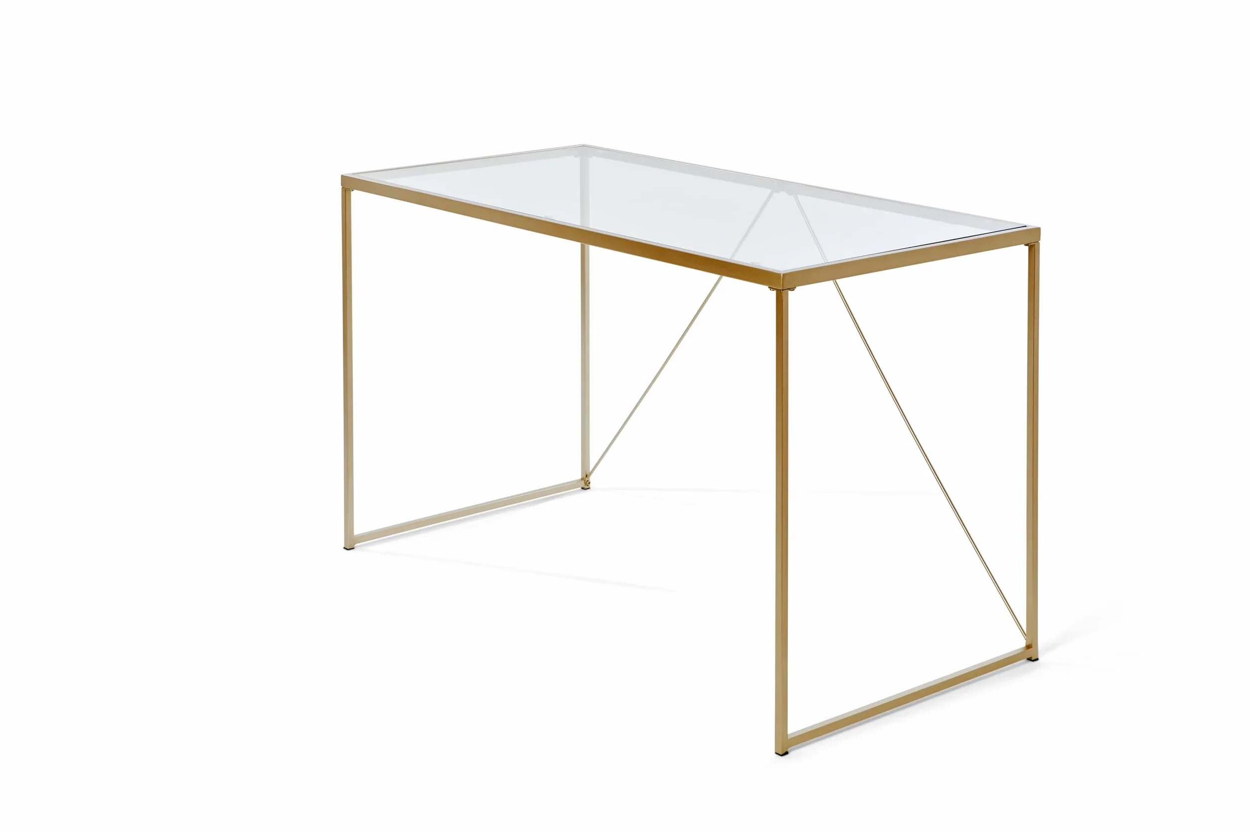 Jahnke Glam Desk - Escritorio de Cristal Templado, Cristal Transparente, Aspecto Dorado, Talla única