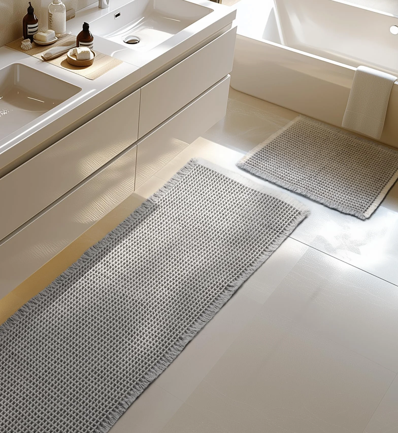 Juego de alfombra de baño grande, alfombrilla de baño bohemia, gris, juego de 2 piezas, lavable, alfombrilla de baño antideslizante, para salón, dormitorio, baño, decoración, 51 x 120 cm + 41 x 61 cm