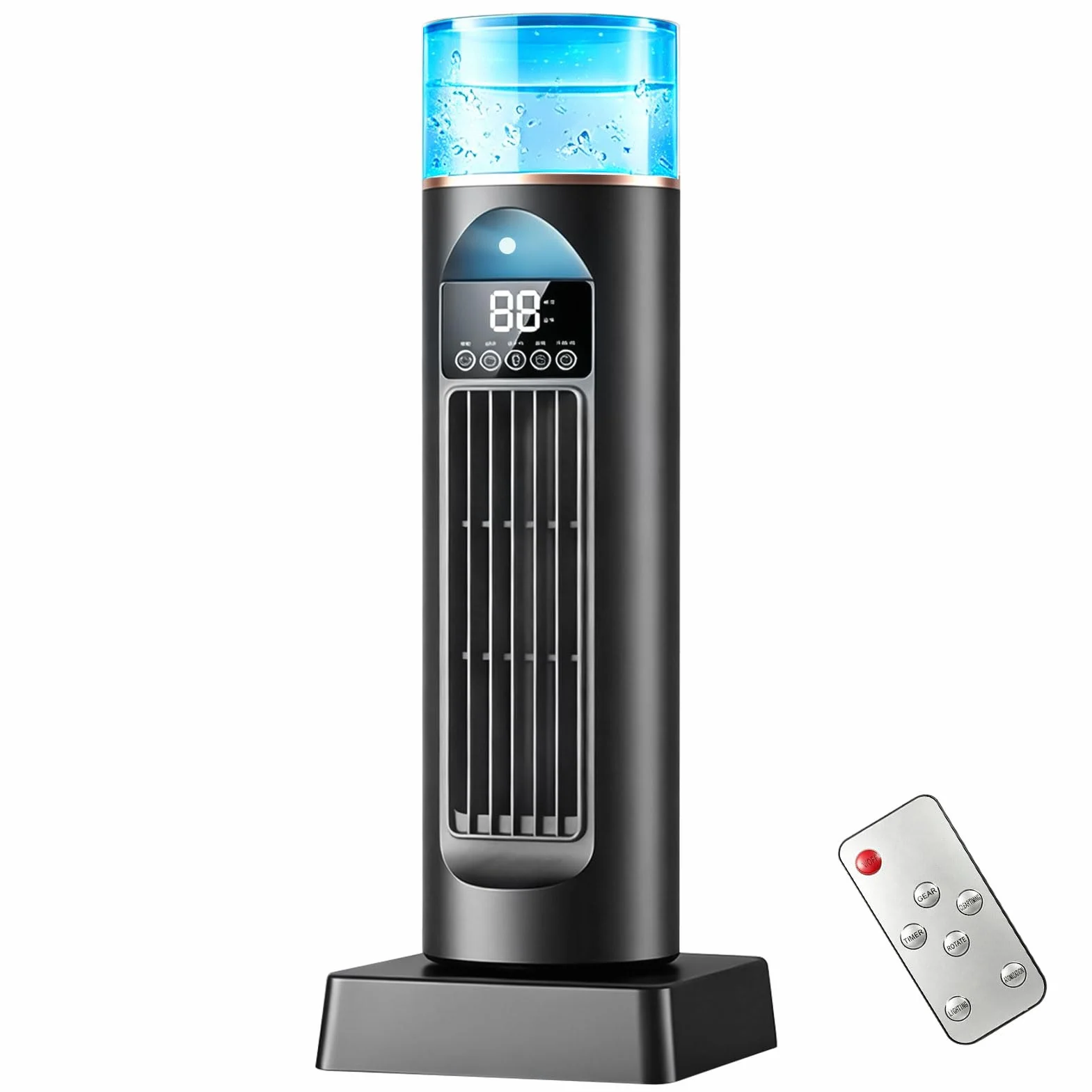 Torre de aire acondicionado AC, ventilador de aire frío, aire acondicionado portátil con temporizador de 8H, ventilador de aire frío con 9 niveles, silencioso, oscilante y sin aspas, con mando a