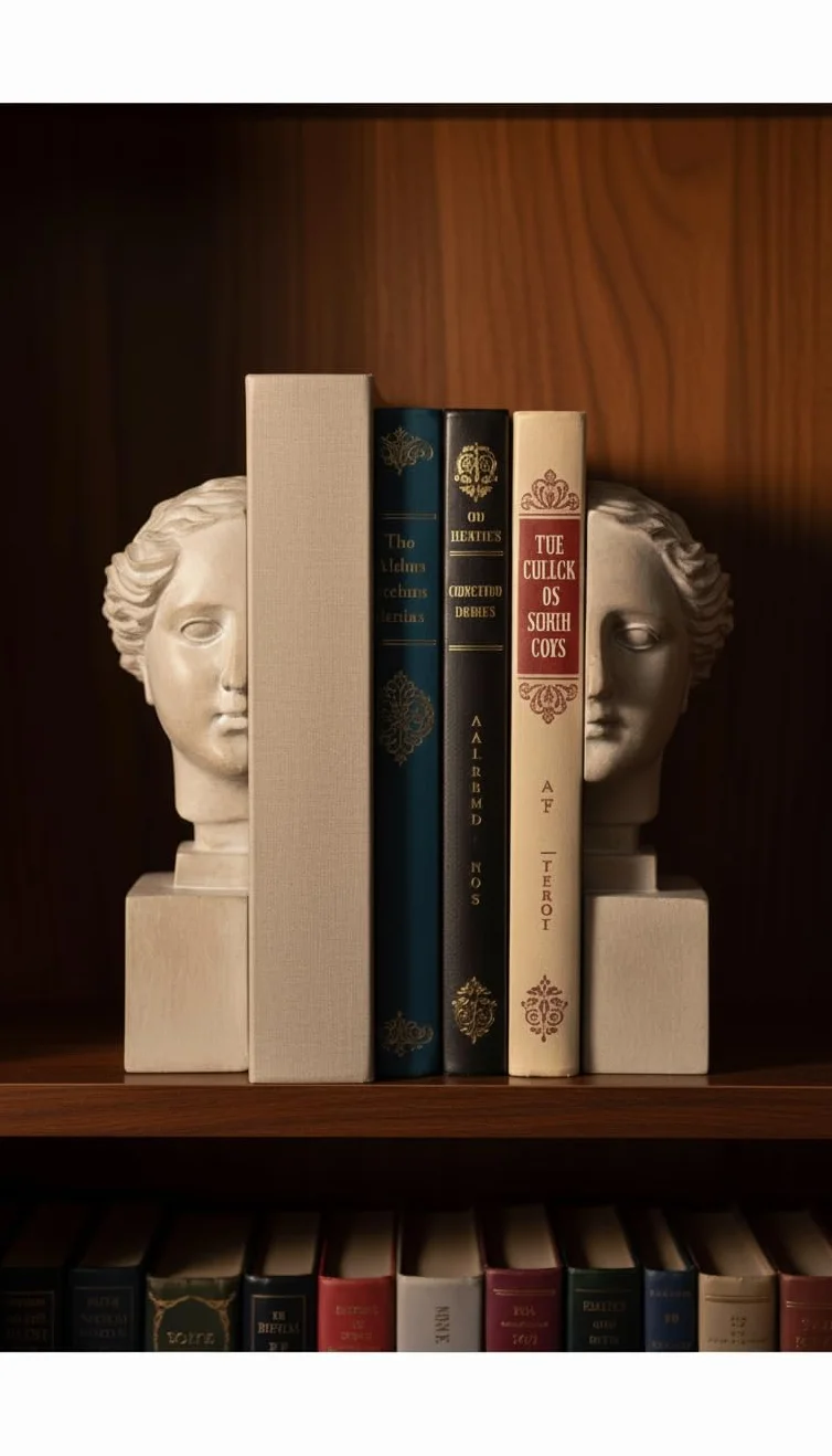 Set 2 Sujetalibros Decorativo Busto Griego Romano Cabeza Mujer Resina Blanco Roto Elegante 21 cm