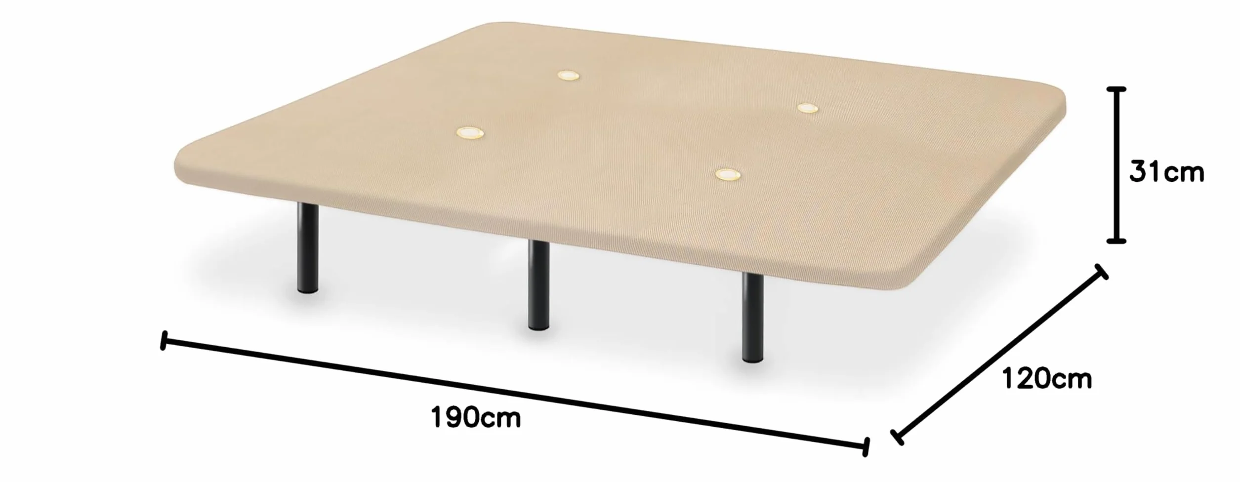 HOGAR24 ES | Base Tapizada Reforzada | Tejido 3D Beige | Válvulas de Transpiración | Incluye Juego de Patas Metálicas de 26 cm | Medidas: 120x190 cm