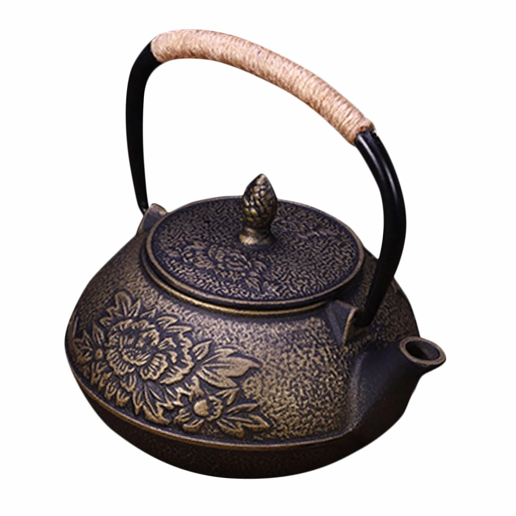 Tetera Decorativa de Hierro Fundido 900ml Estilo Peonía | Vertido Fácil, Diseño Ligero, 900ml de Capacidad, Apta para Oficinas y Restaurantes