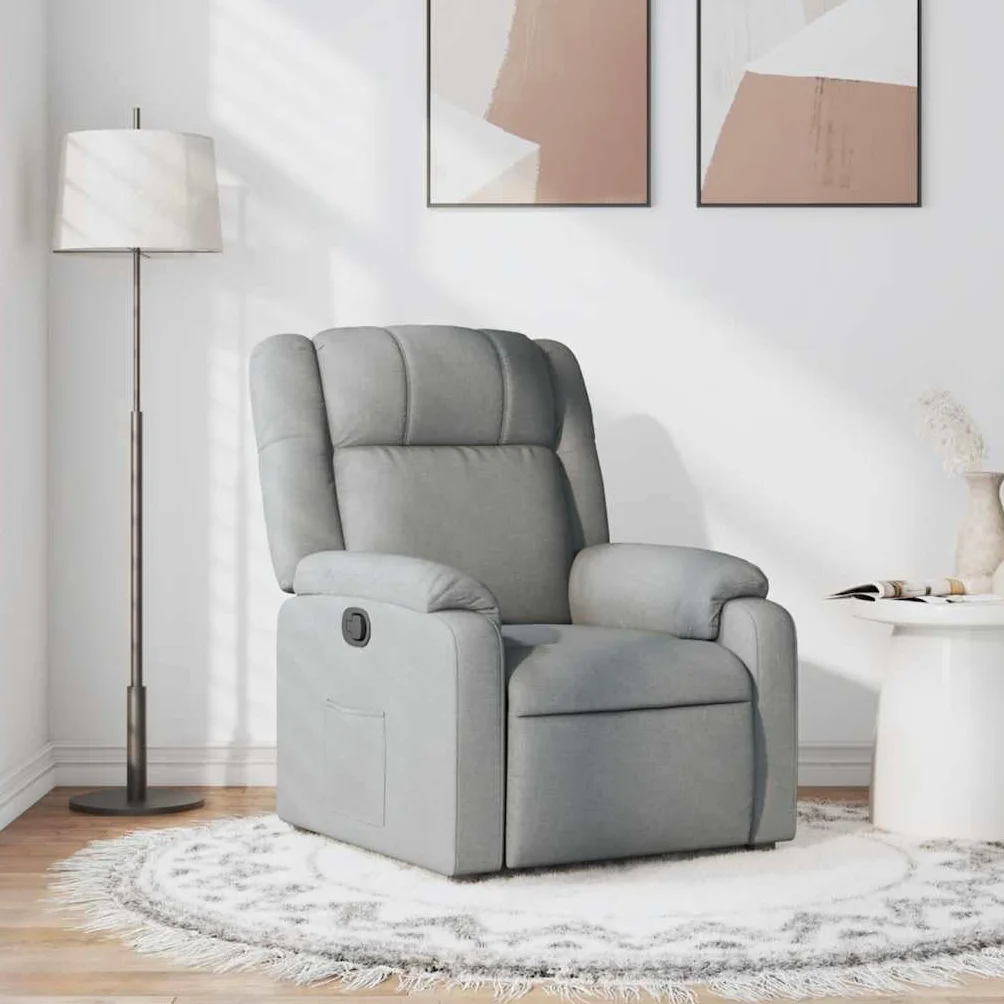 vidaXL Sillón Reclinable, Silla con Respaldo Reposabrazos, Sillón de Relax Descanso TV, Asiento Ajustable para Ancianos, Tela Gris Claro