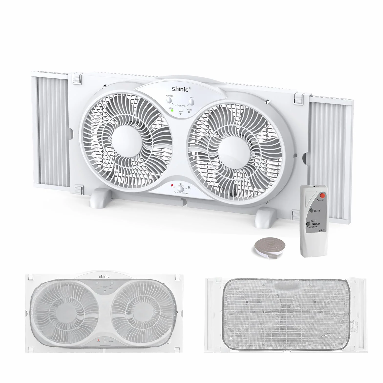 shinic Ventilador de ventana silencioso de 22,9 cm con control remoto - 2026 Actualizado, flujo de aire reversible de 3 velocidades, incluye pantalla para insectos extraíble, cubierta antipolvo y