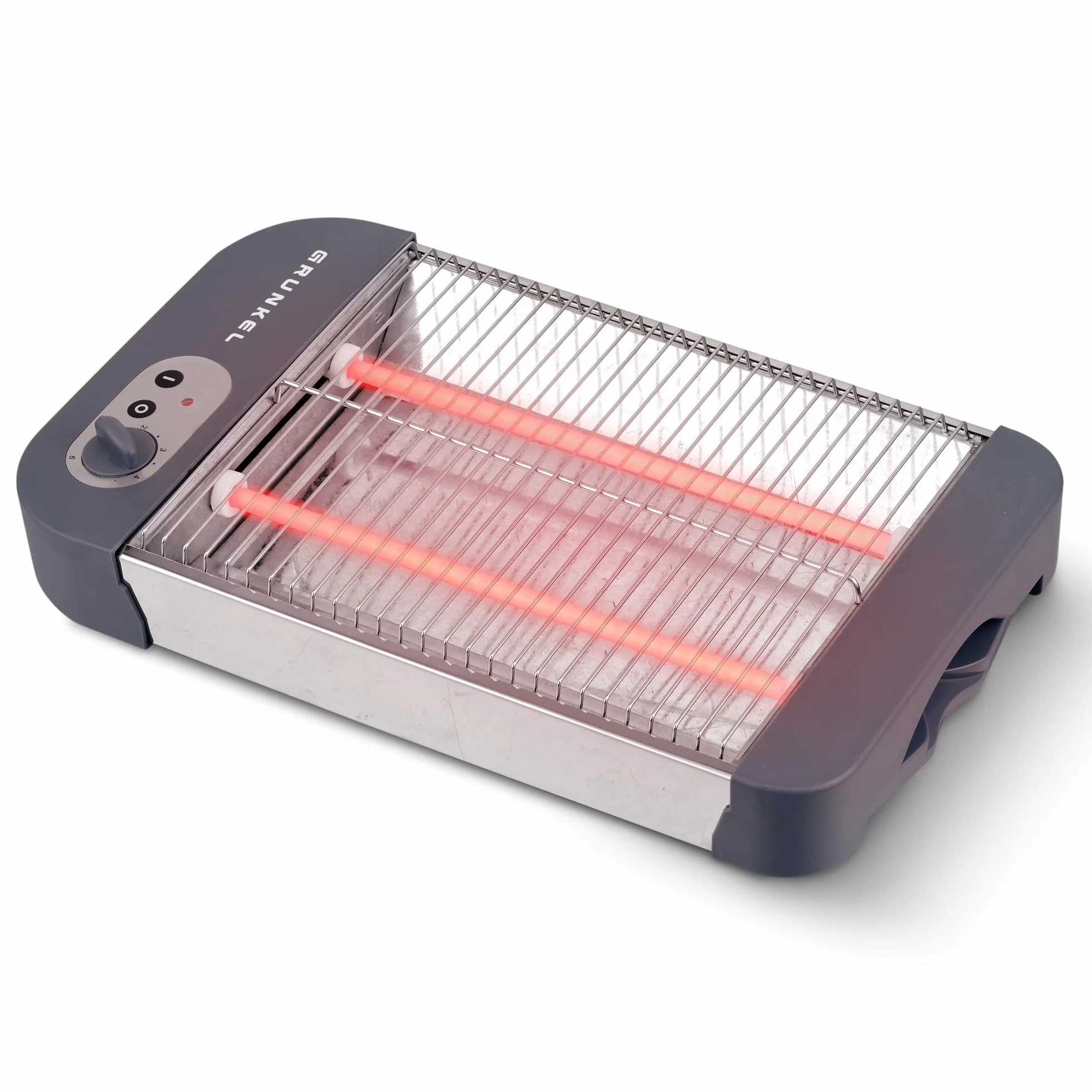 Grunkel Tostadora de pan plana 4 rebanadas 600W 6 niveles temporizador señal acústica bandeja recogemigas extraíble