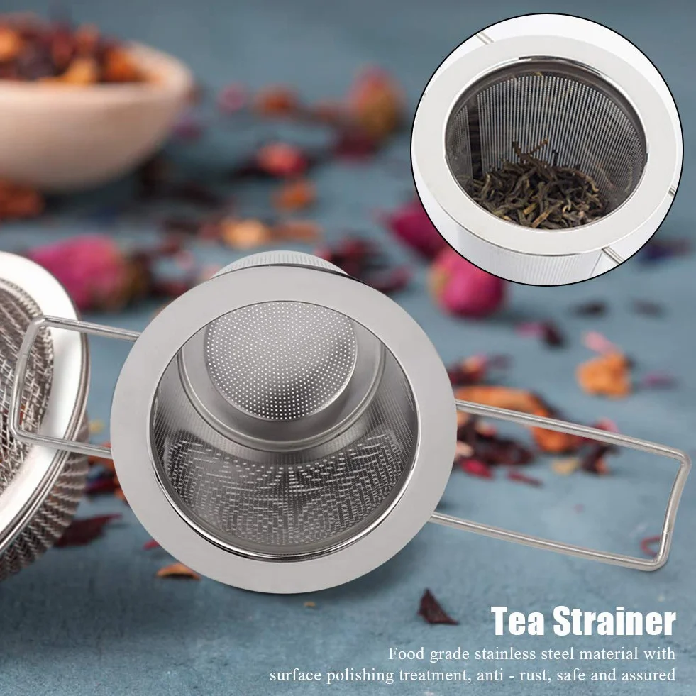 Infusor de té de malla fina de acero inoxidable Colador de té suelto Filtro plegable con tapa